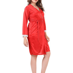 Be You V Neck Lace Up Details Satin Nightdress With Robe