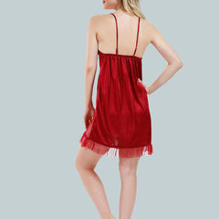 Be You Solid Lace Details Satin Nighty with Robe
