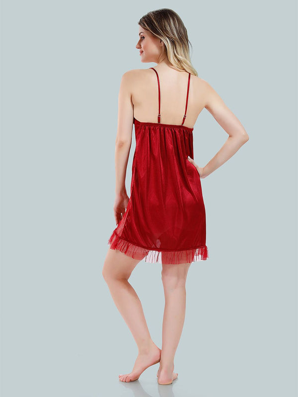 Be You Solid Lace Details Satin Nighty with Robe