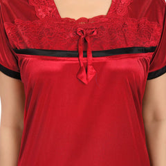Be You Self Design Square Neck Satin Maxi Nightdress