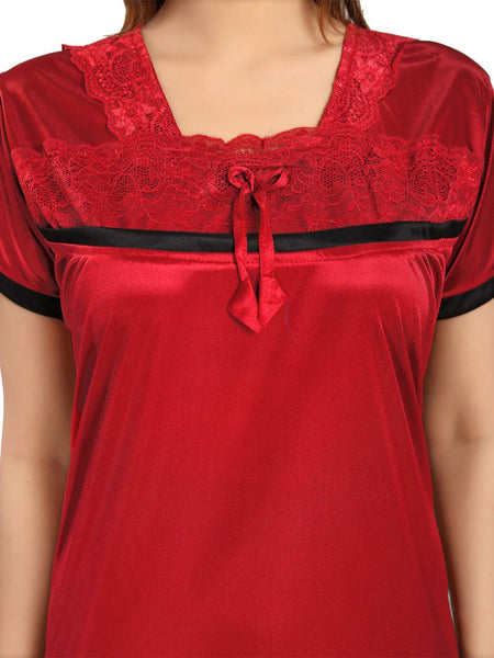 Be You Self Design Square Neck Satin Maxi Nightdress