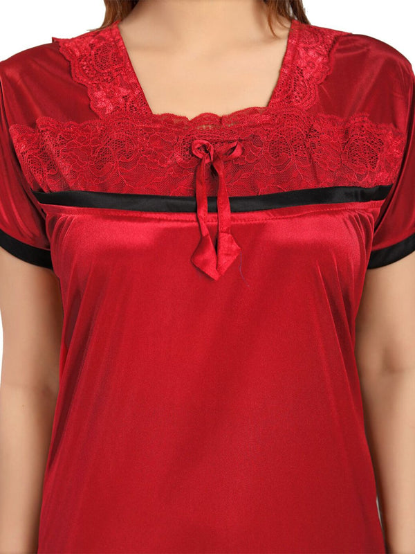 Be You Self Design Square Neck Satin Maxi Nightdress