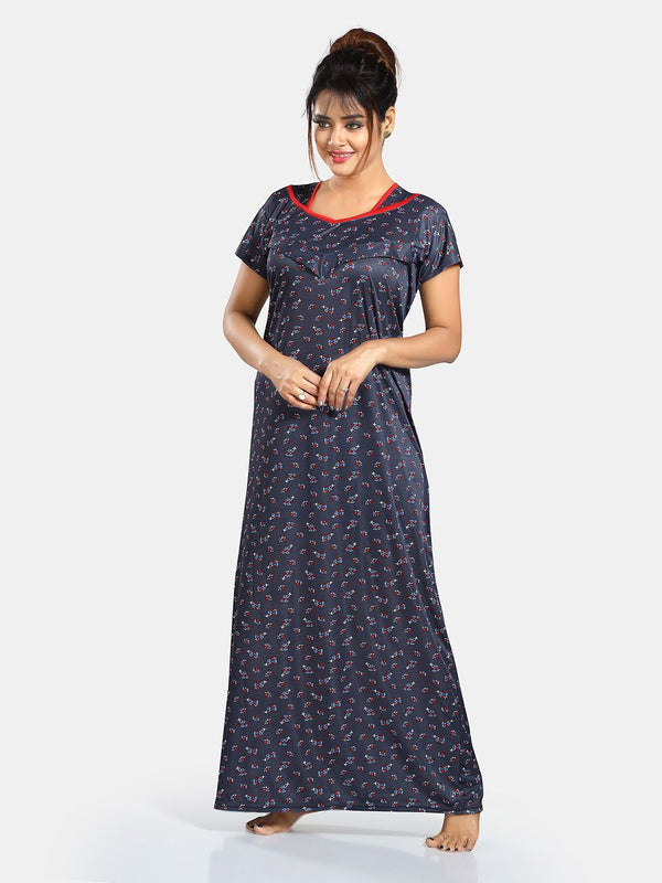 Be You Floral Printed V-Neck Satin Maxi Nightdress