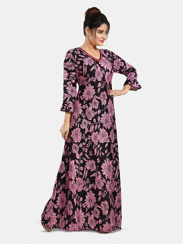 Be You Floral Printed V-Neck Satin Maxi Nightdress