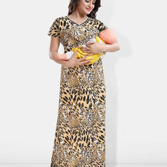 Be You Abstract Printed Maxi Satin Maternity Nightdress
