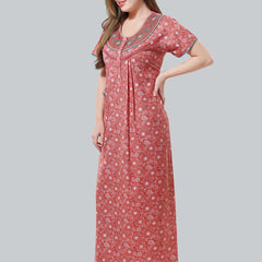 Be You Peach-Coloured Embroidered Maxi Nightdress