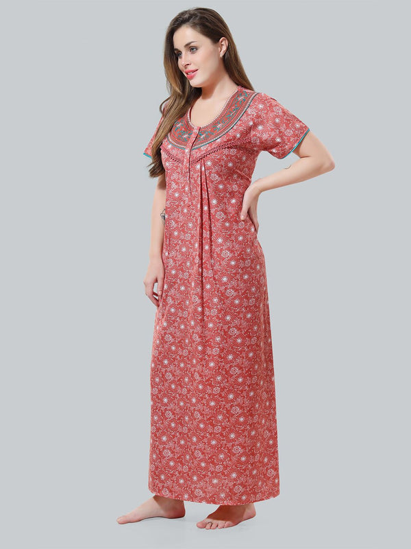 Be You Peach-Coloured Embroidered Maxi Nightdress