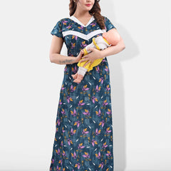 Be You Floral Printed Maternity Satin Maxi Nightdress