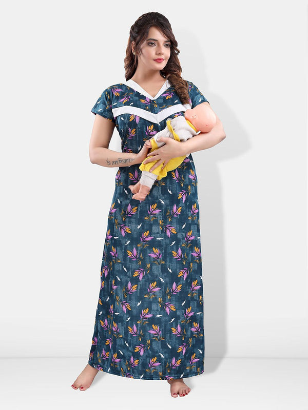 Be You Floral Printed Maternity Satin Maxi Nightdress