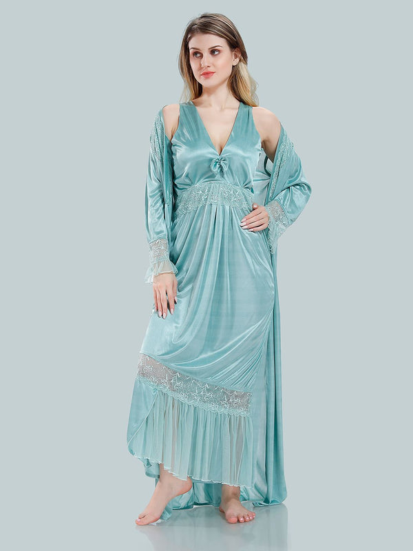 Be You V-Neck Satin Maxi Nightdress With Robe