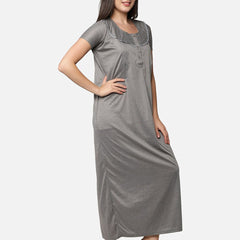 Be You Women Grey Printed Maxi Maternity Nightdress