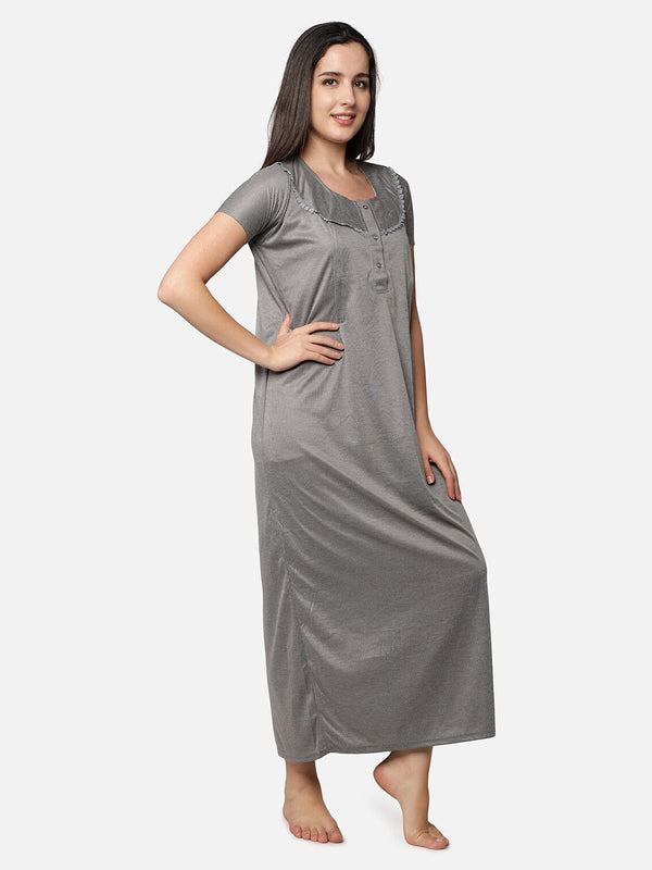 Be You Women Grey Printed Maxi Maternity Nightdress