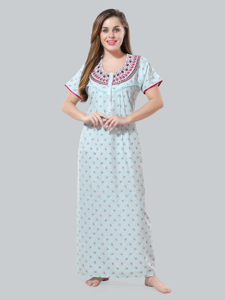 Be You Blue Embroidered Maxi Nightdress