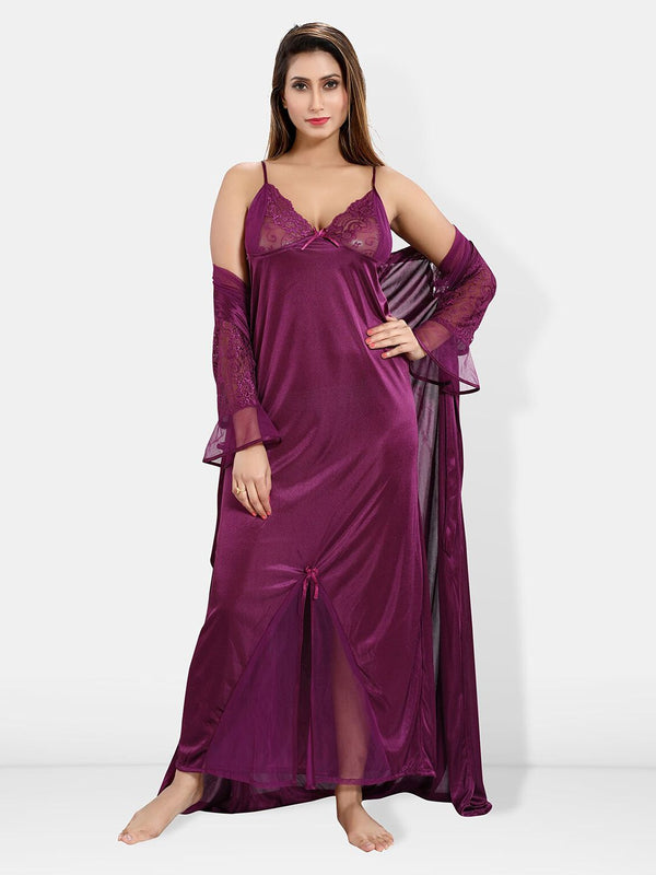 Be You Shoulder Straps Satin Maxi Nightdress With Robe
