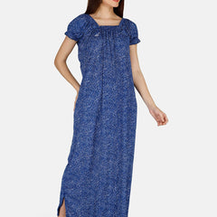 Be You Women Printed Satin Maxi Nightdress