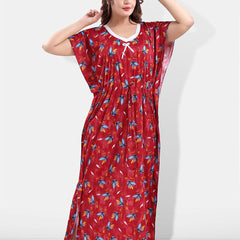 Be You Floral Printed V-Neck Satin Kaftan Nightdress