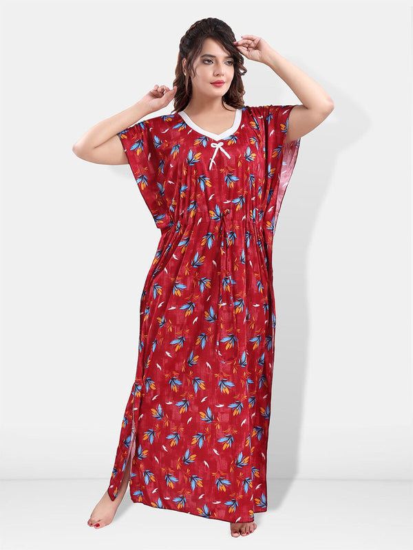 Be You Floral Printed V-Neck Satin Kaftan Nightdress