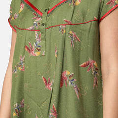 Be You Olive Green Floral  Alpine Feeding / Maternity Gown For Women