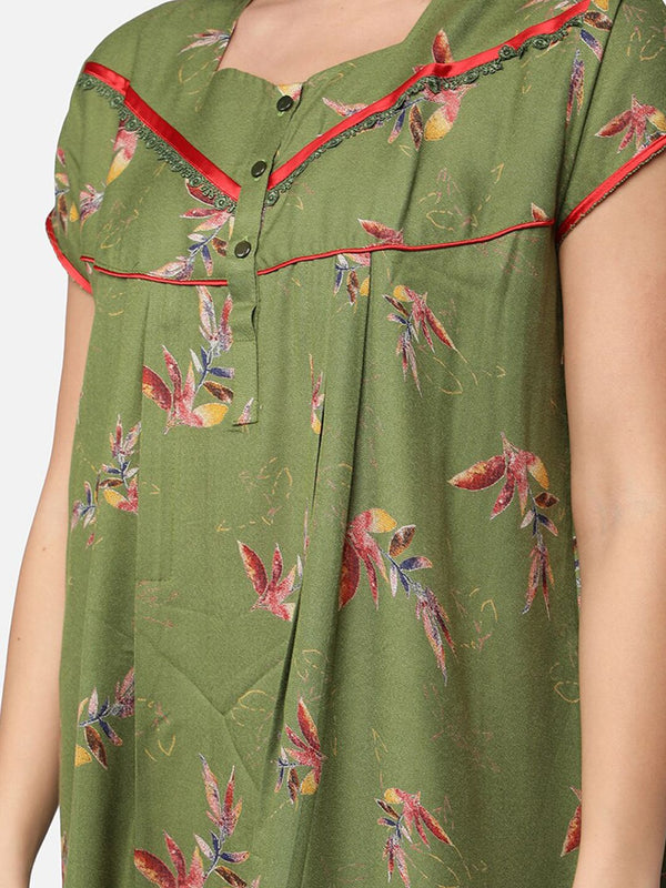 Be You Olive Green Floral  Alpine Feeding / Maternity Gown For Women