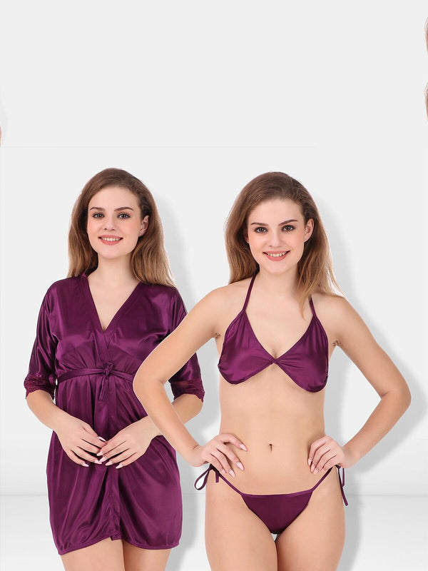 Be You Non-Wired Non Padded Lingerie Set With Robe BUF-3-PCS-SET-2246-L