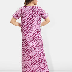Be You Polka Dots Printed Round Neck Pure Cotton Maxi Nightdress