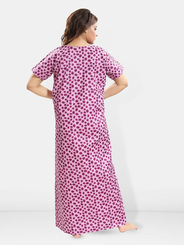 Be You Polka Dots Printed Round Neck Pure Cotton Maxi Nightdress