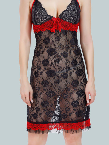 Be You Solid Lace Details Satin Nighty with Robe