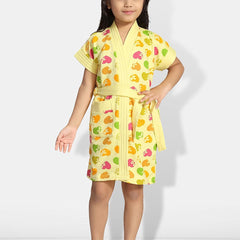 Be You Hearts Yellow Conversational Cotton Drawstring Knee Length Bath Robe