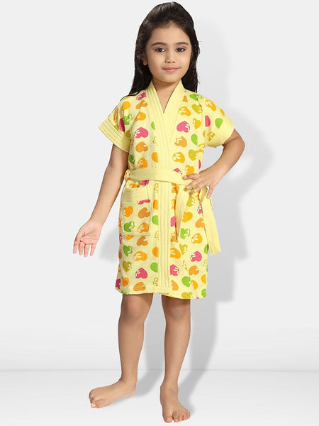 Be You Hearts Yellow Conversational Cotton Drawstring Knee Length Bath Robe