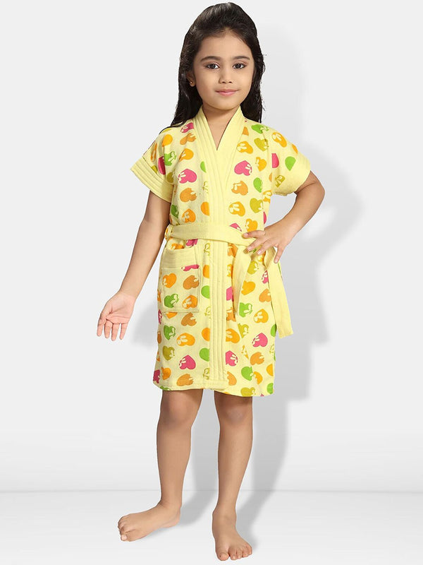 Be You Hearts Yellow Conversational Cotton Drawstring Knee Length Bath Robe