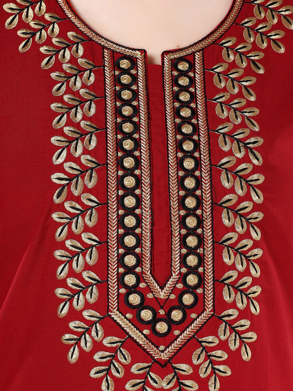 Be You Red Embroidered Maxi Nightdress