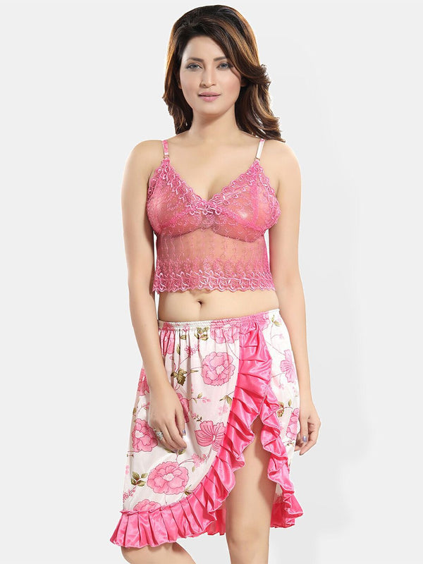 Be You Self Design Top & Skirt Night Suit Set