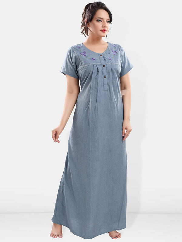 Be You Floral Embroidered V-Neck Short Sleeve Maxi Nightdress