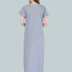 Be You Women Blue Printed Maxi Nightdress