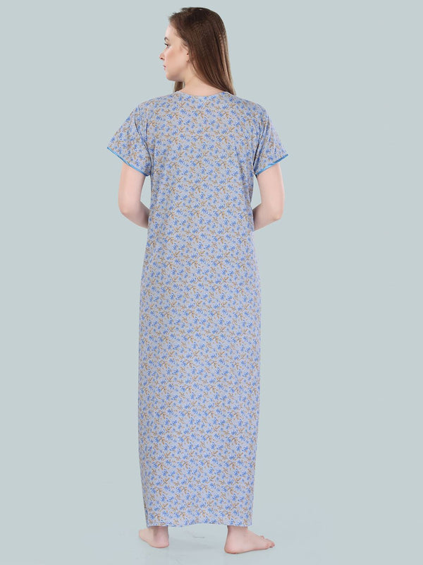 Be You Women Blue Printed Maxi Nightdress