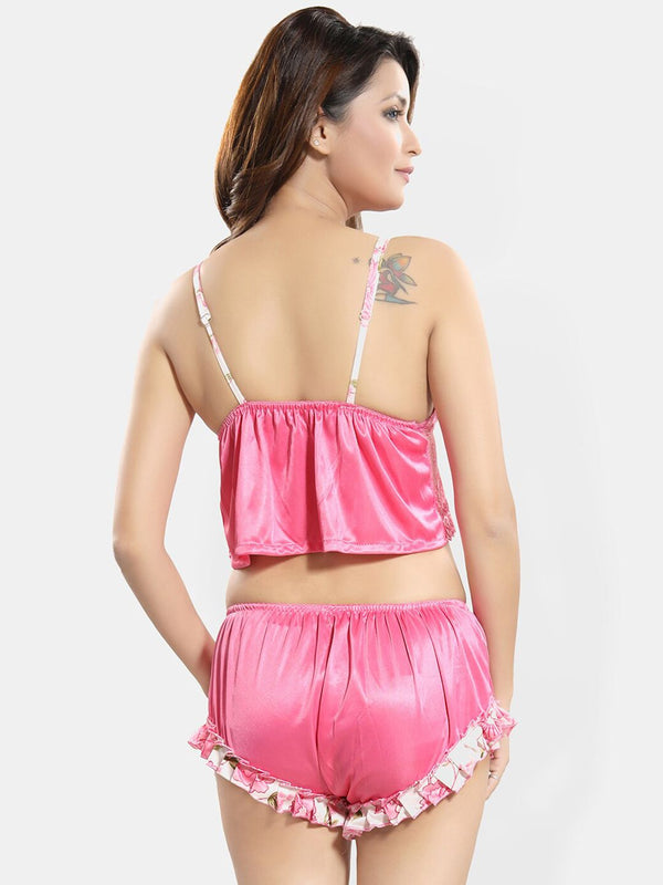 Be You Printed Satin Top & Shorts With Robe