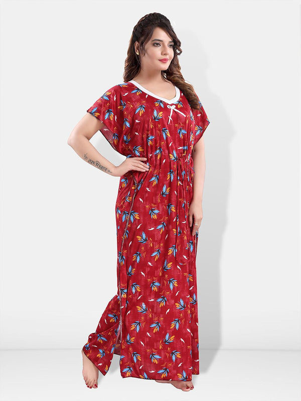Be You Floral Printed V-Neck Satin Kaftan Nightdress