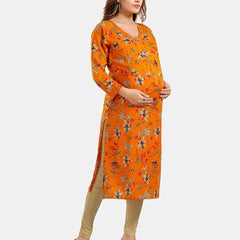 Be You Floral Printed Round Neck Maternity Straight Kurta