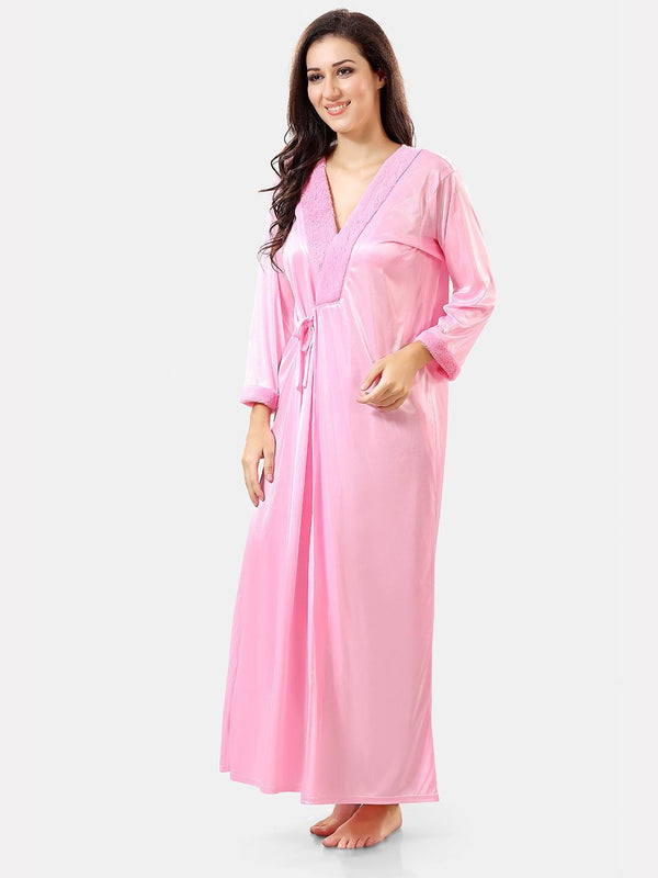 Be You Shoulder Strap Net Maxi Nightdress With Satin Robe