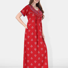 Be You Ethnic Printed Embroidered Maxi Nightdress