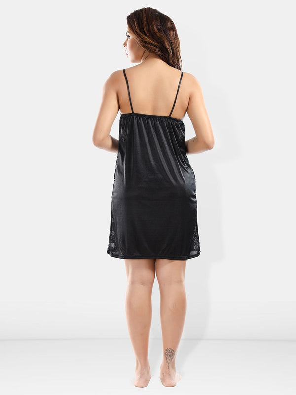 Be You Shoulder Straps Laced Nightdress With Satin Robe And Briefs
