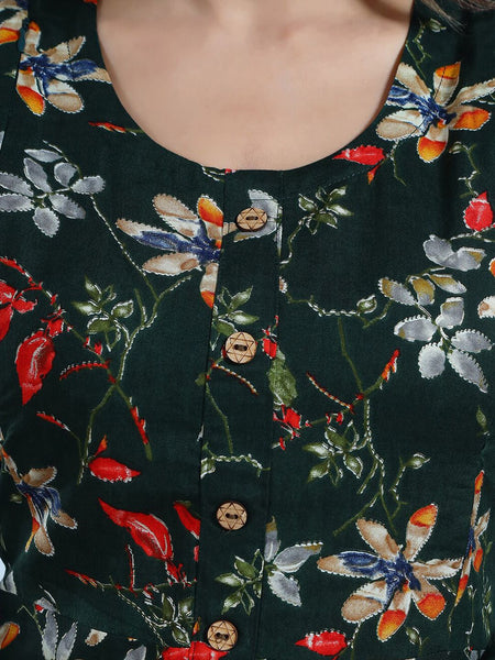 Be You Floral Printed Round Neck Maternity Straight Kurta