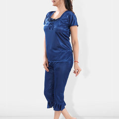 Be You Square Neck Satin Night Suit With Robe