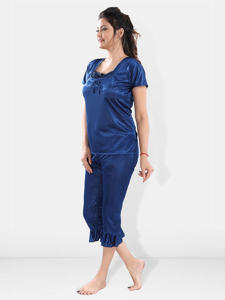 Be You Square Neck Satin Night Suit With Robe