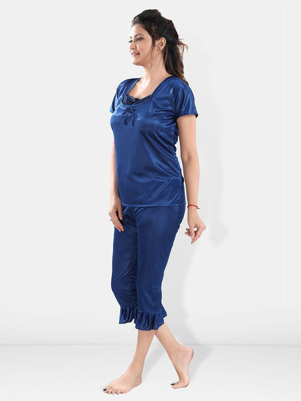 Be You Square Neck Satin Night Suit With Robe