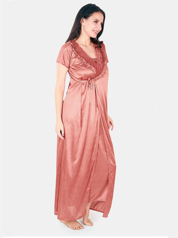 Be You Floral Lace Shoulder Straps Satin Maxi Nightdress With Robe