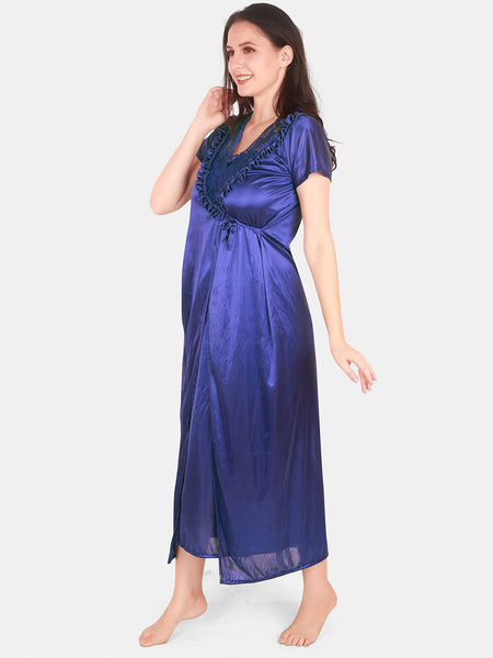 Be You Floral Lace Shoulder Straps Satin Maxi Nightdress With Robe