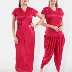 Be You V-Neck Satin Night Suit With Robe