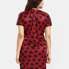 Be You Women V-Neck Printed Satin Nightdress