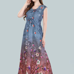 Be You Women Grey Floral Printed Maxi Nightdress